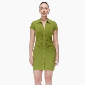 Aritzia Wilfred Olive Button-Up Mini Dress